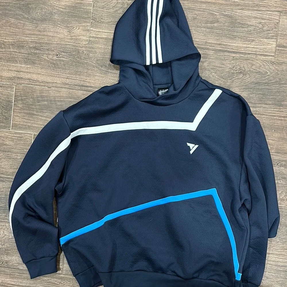 Adidas Blue and White Geometric Crewneck Sweater